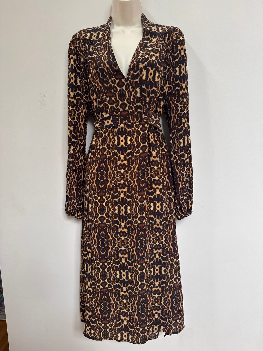 Figue Leopard Animal Print Long Sleeve Maxi Dress Size XL Boho Classic